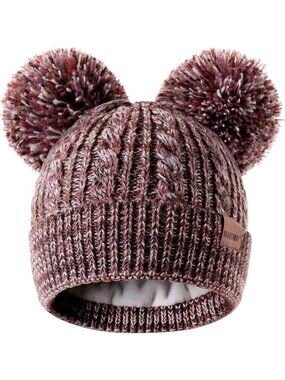 Women's Brown Elastic Birthday Winter Hats Kids Toddler Children Knit Fleece Cap